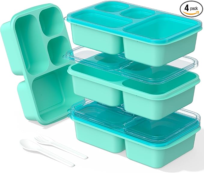 Enstphjoy Bento Lunch Box - 4 Pack, 4-Compartment Meal Prep Containers, Adult Lunch Box, Microwave & Dishwasher Safe (Dark-PP(B/P/G/P))