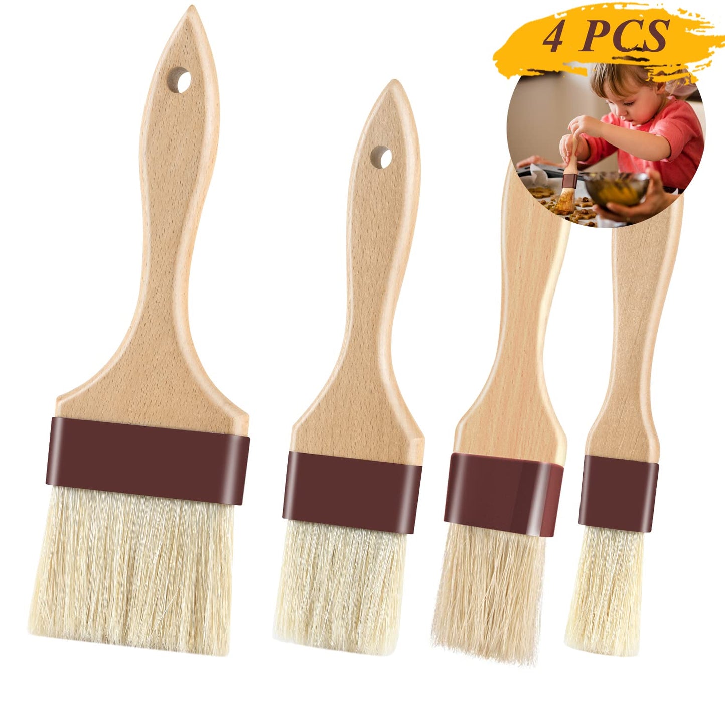 Pastry Brushes for Baking Basting Brush with Boar Bristles and Beech Hardwood Handles Culinary Oil Brush for Barbecue Butter Grill BBQ Sauce Baster Marinade Kitchen Food Cooking Brushes (1 inch)
