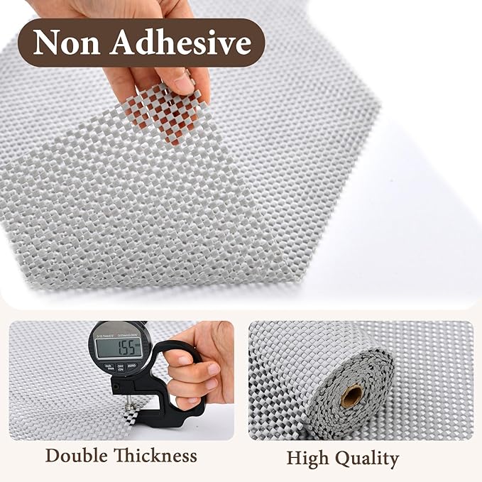 Drawer and Shelf Liner for Kitchen Cabinet: 23.6 in X 20 Ft Non Slip Waterproof Shelf Paper Non Adhesive Refrigerator Liners Light Gray Easy Liners for Bathroom