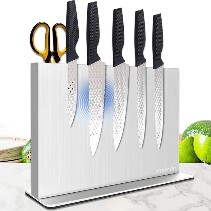 Pailexin Magnetic Knife Block Without Knives—Stainless Steel Double-Sided Magnetic Knife Holder Stand with Strong Magnets, Knife Storage Organizer for Kitchen Counter top