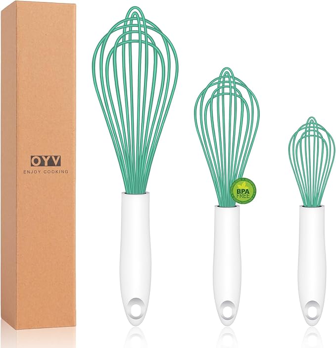 OYV Purple Silicone Whisk Set of 3, 8/10/12 Inch, Dishwasher Safe