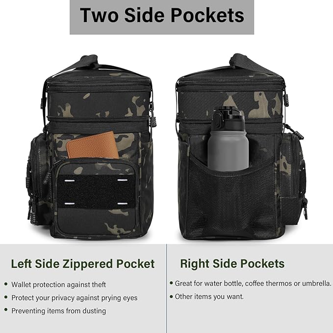 Expandable Tactical Lunch Box, XLarge Insulated Lunch Cooler Bag Heavy Duty Leakproof Lunch Pail for Men Adults Work Office Outdoor Picnic Trips,25L,Black-Camo