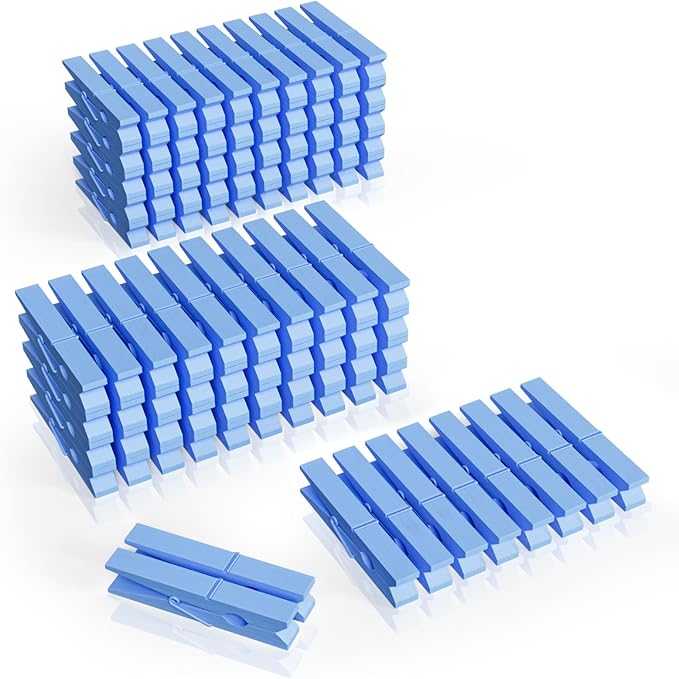 100Pcs Blue Clothespins, 2.9 Inch Clothes Pins Wooden, Colorful Clothespins for Hanging Clothes Crafts Picture Laundry Clips Cheer