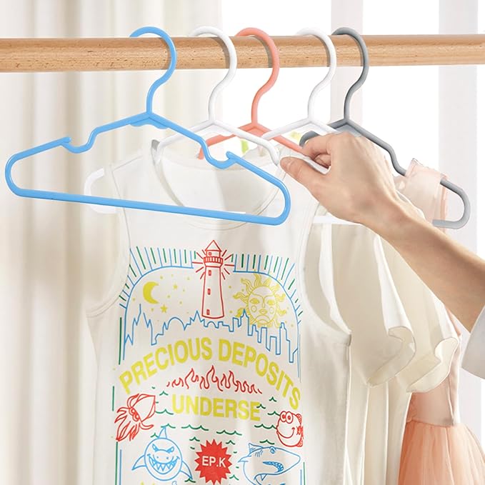 100 Pack Mix Color Kids Hangers 11.6 Inch - Baby Clothes Hangers for Toddler & Child, Durable Plastic Children's Hangers for Closet, Pants, Coats, Skirts (Non-Slip, Space-Saving)