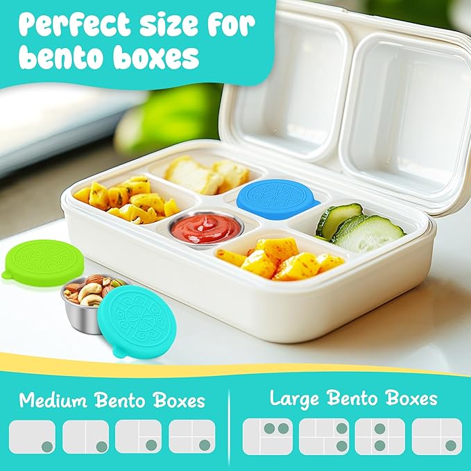 6x1.6 oz Salad Dressing Container to Go, Leakproof Reusable Stainless Steel Small Container with Lid,Sauce Containers for Lunch box,Picnics,Travel,Office and Meal Prep