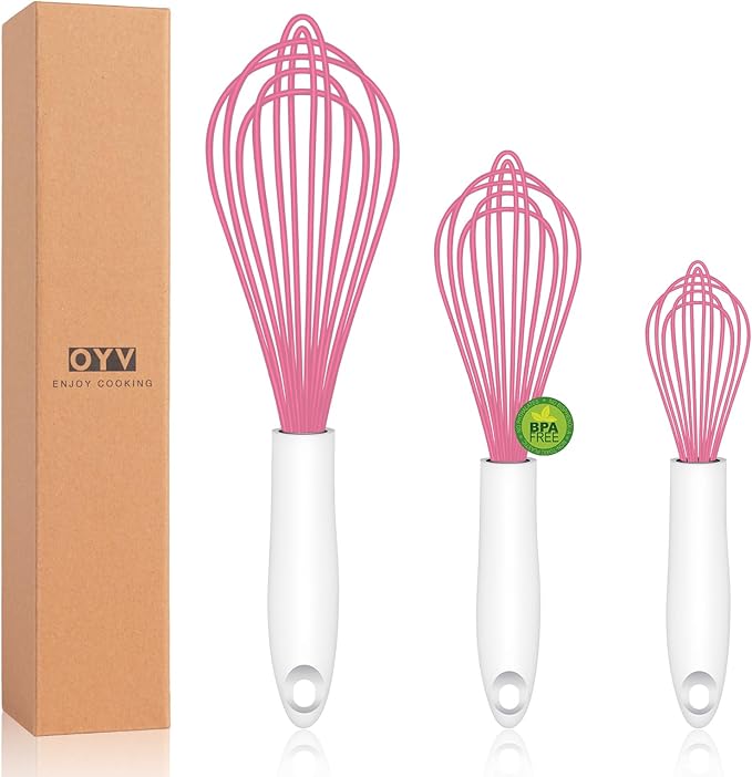 OYV Purple Silicone Whisk Set of 3, 8/10/12 Inch, Dishwasher Safe