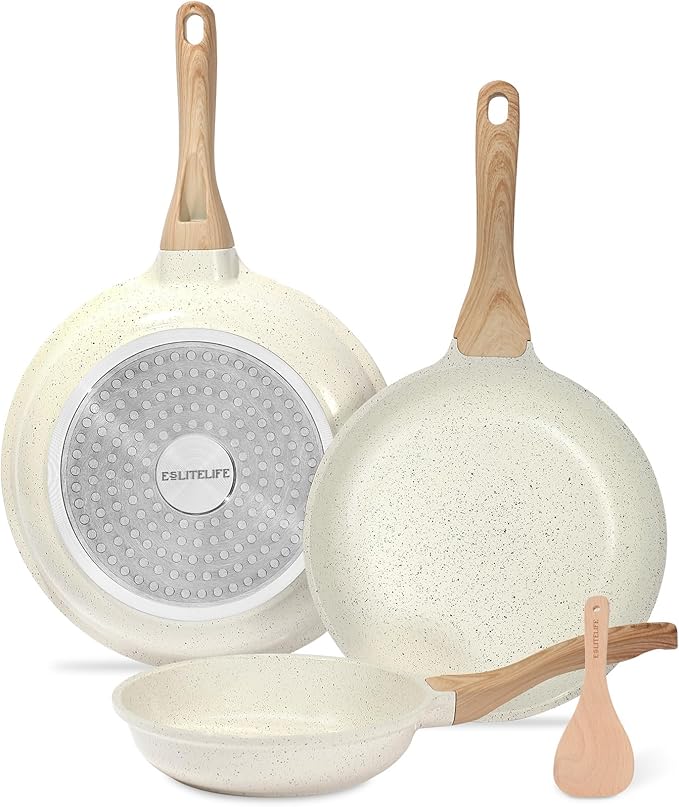 ESLITE LIFE Nonstick Ceramic Frying Pan Skillet with Lid, Non-Toxic Egg Omelette Kitchen Cooking Pans Compatible with All Stovetops (Gas, Electric & Induction), PTFE & PFOA Free (Black, 11" w/Lid)