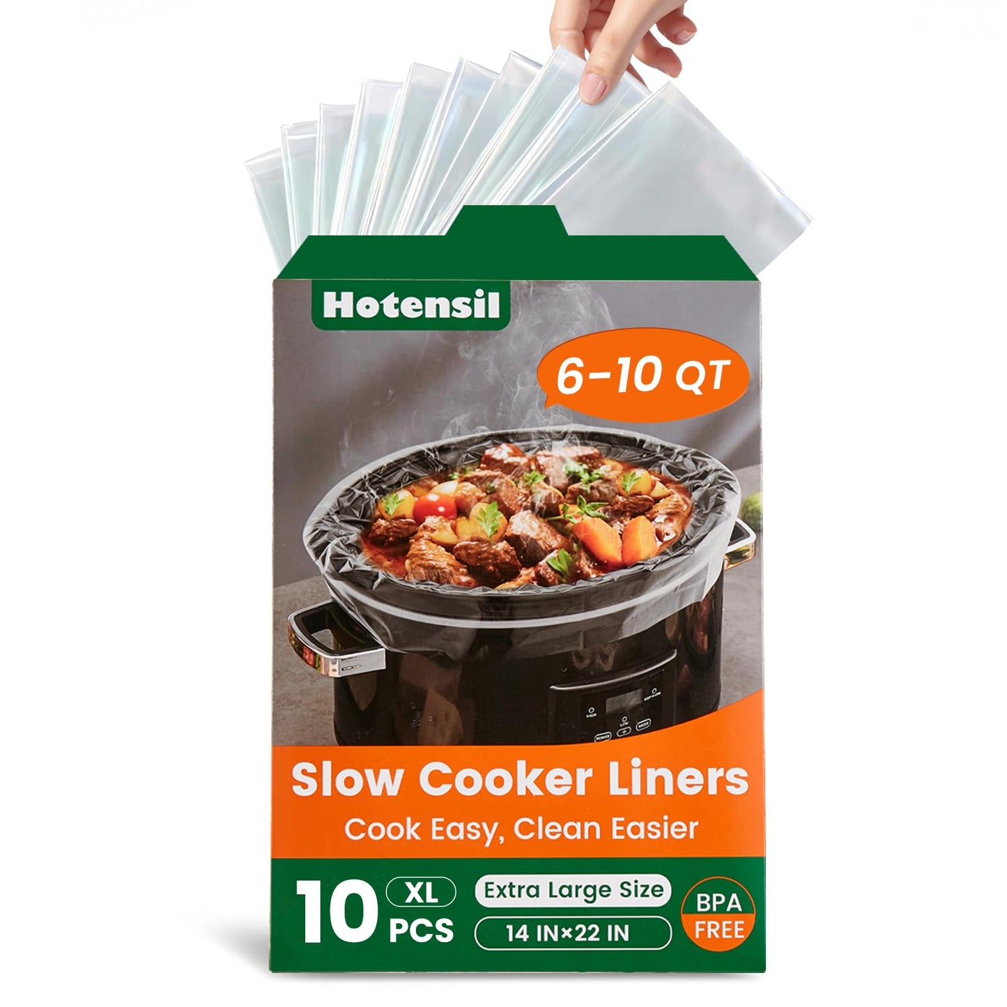 Slow Cooker Liners, Hotensil 13"x 21" 20 Count Cooking Bags Large Size Disposable Pot Liner, Fit 3QT to 8.5QT for Slow Cooker Cooking Trays, Multi-Purpose Durable Liners Plastic Bags, BPA Free