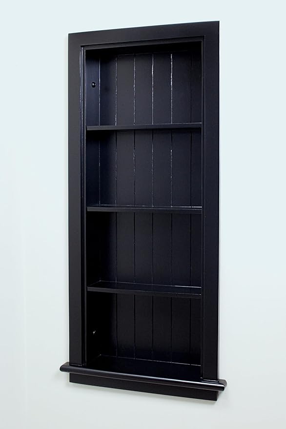 Fox Hollow Furnishings 14x36 Aiden Recessed Wall Niche Medicine Cabinet Replacement, in The Wall Bathroom Cabinet Insert Shelf/Shelves, Made in North America, Real Wood, NO MDF, Beadboard, Black