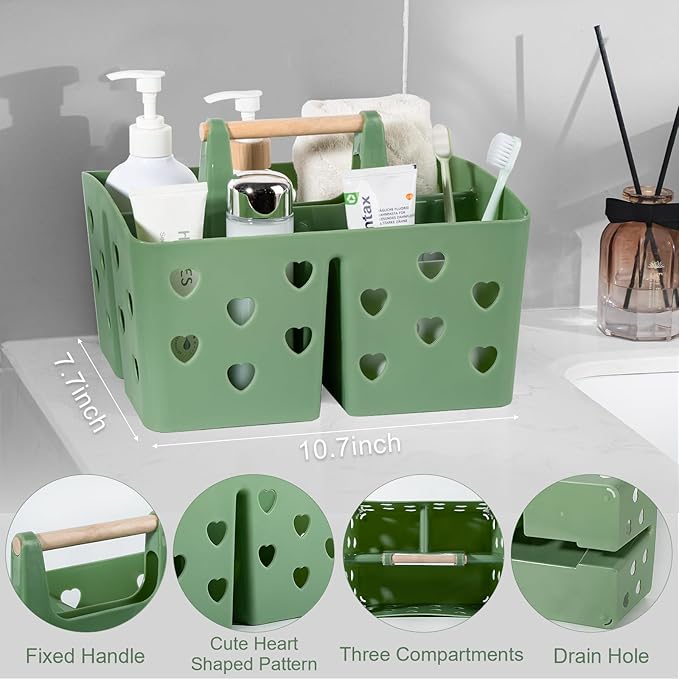 Anyoifax Portable Shower Caddy Plastic Shower Basket Organizer Divided Bathroom Caddy Storage Cleanning Caddy Tote with Handle for College, Dorm Room, Kitchen, Green