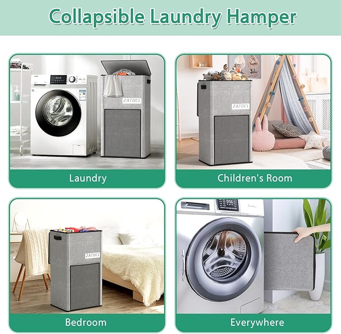 Laundry Hamper with Lid 110L, Large & Tall Laundry Basket with Removable Bag & Front Mesh Bag, Collapsible Dirty Clothes Hampers for Bedroom Aesthetic, Bathroom, Dorm, Laundry Room - Easy Carry, Grey
