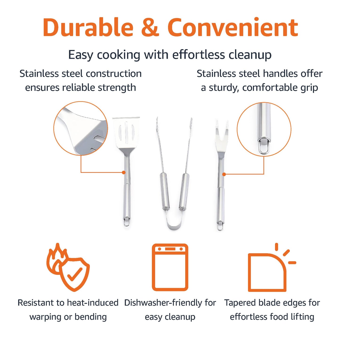 4-Piece Stainless Steel BBQ Grilling Tool Set with Carry Bag, Rust-Resistant, Dishwasher Safe