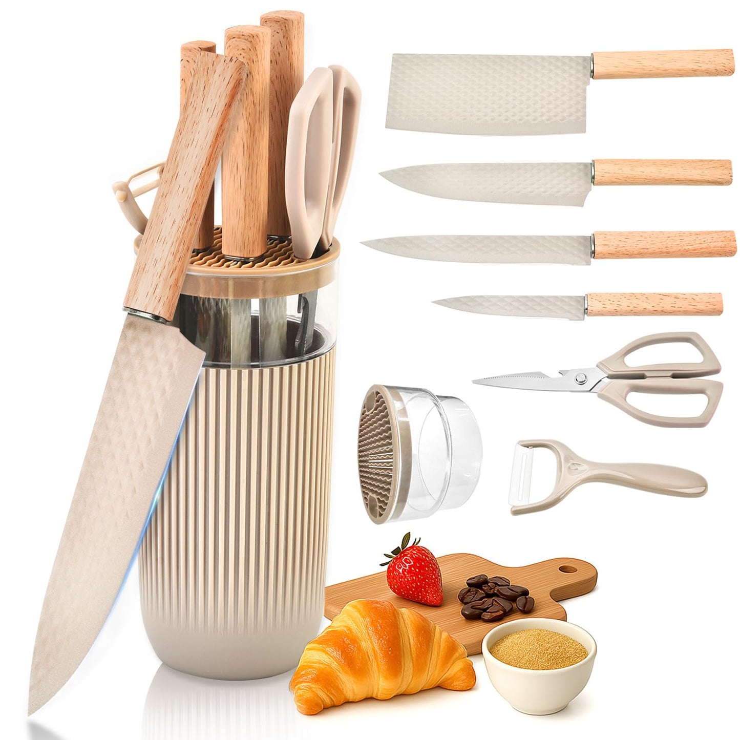 TOPLUCKY Knife Set, 7-Piece Kitchen Knife Set with Sharp Chef and Meat Knives, Anti-Rust Utility Knives Set for Kitchen, Kitchen Knife Block Set – Black