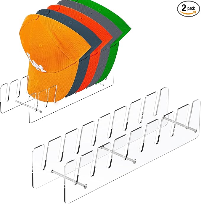 Hat Stand Organizer for Baseball Caps, Acrylic Hat Holder & Rack, 2PCS Clear Stand for 16 Caps, Ideal for Bedroom, Closet, Dresser, Office and Entrance (2)