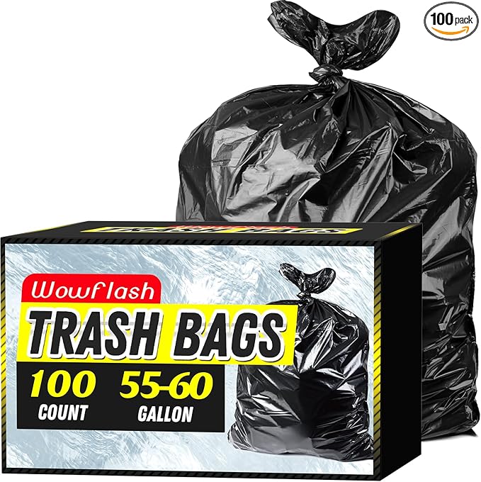 Wowflash 100 Count 55-60 Gallon Trash Bags