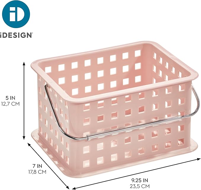 iDesign Small Shower Caddy with Handle, Portable Shower Organizer for Dorm or Bathroom, Pink