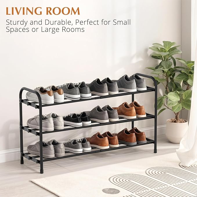 INSMART 3-Tier Expandable Shoe Rack, Stackable and Adjustable Shoes Organizer Storage Shelf, Sturdy and Durable Metal Structure Free Standing Shoe Rack for Closet Entryway Doorway