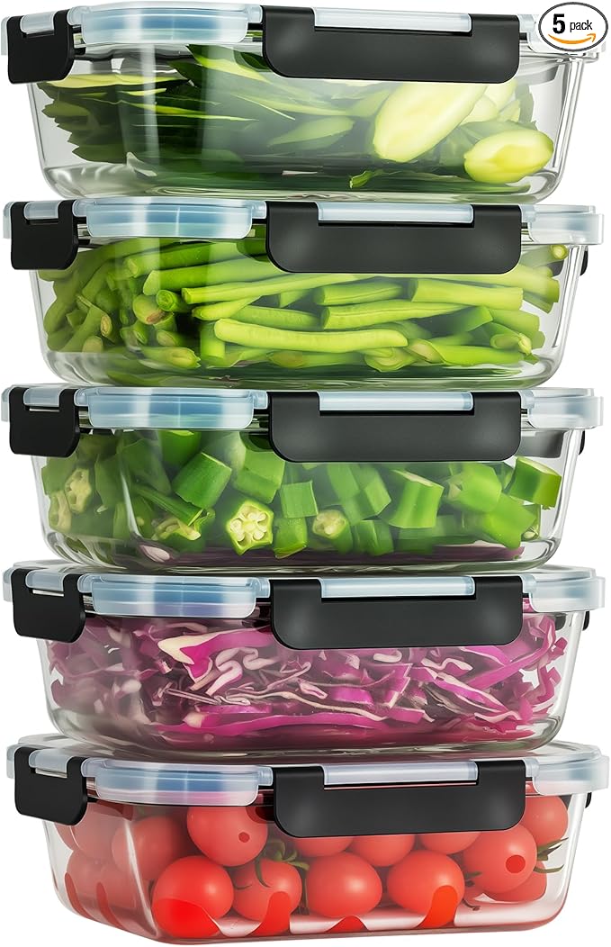 WWWYH.DSS 5 PACK 36 oz Glass Storage Containers with Lids, Grey