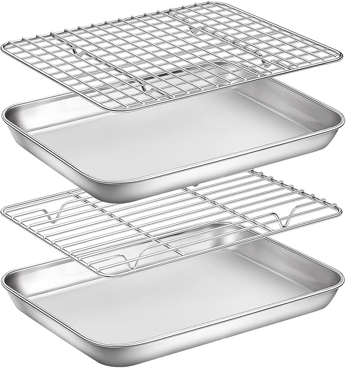 Baking Sheet with Cooling Rack Set of 4, Stainless Steel Cookie Sheet Pan