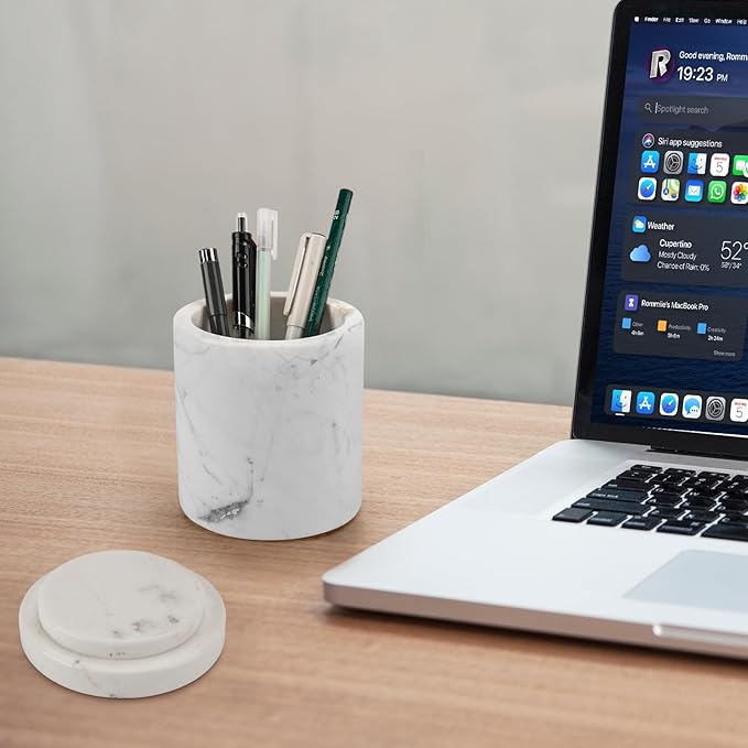 Natural Marble Canister, Cotton Swab Holder with Lid, High Capacity Bathroom Qtip Holder Storage for Cotton Swab, Floss Picks, Makeup Pad, Bath Salt, Jazz White(NS020)