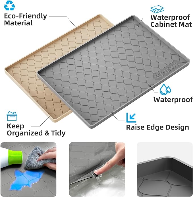Silicone Under Sink Mat 25" x 22", kitchen Essentials and Gadgets, Shelf liner and Cabinet Protector, Home Organizers and Storage, Waterproof Bathroom Tray