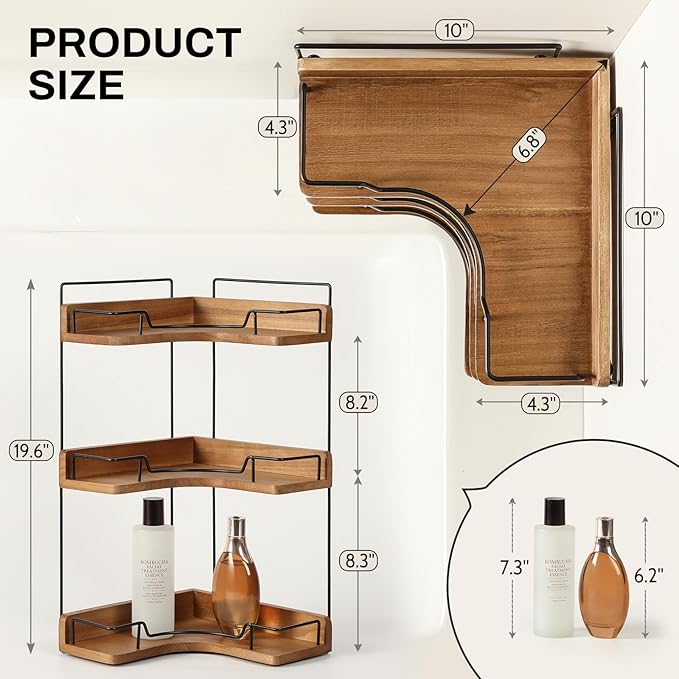 3-Tier Bathroom Counter Organizer, Wooden Corner Shelf for Vanity Countertop Skincare & Makeup, Storage and Organization for Kitchen