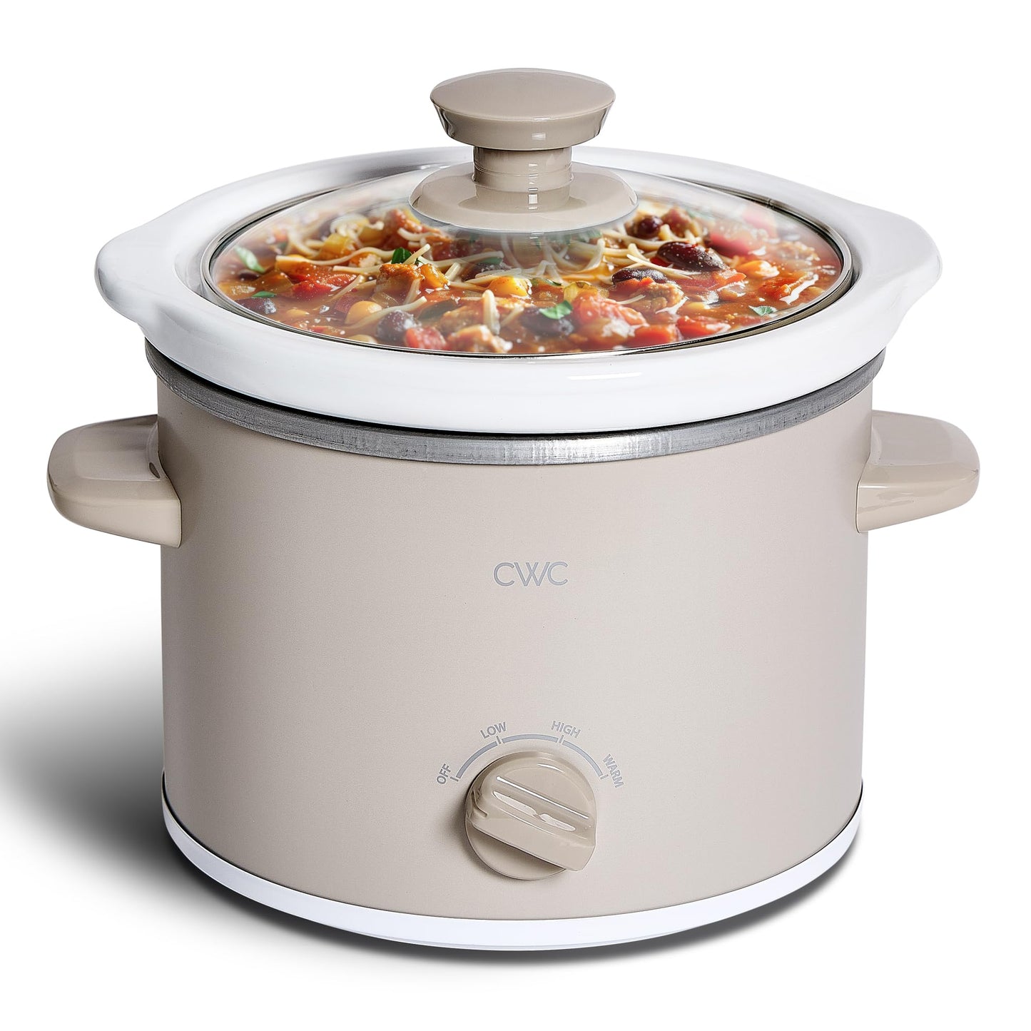 COOK WITH COLOR 2QT Mini Electric Round Slow Cooker - Adjustable Settings, Removable Stoneware Pot, Tempered Glass Lid, Dishwasher Safe, Cool-Touch Side Handles, Greige