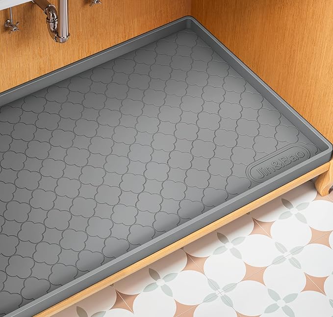 Jin&Bao Waterproof Under Sink Mat 22" x 19", Thick Silicone Mat Cabinet Protector for Kitchen and Bathroom, Shelf Liner, Home Organizer and Storage, Multipurpose Tray for Gadgets and Essentials