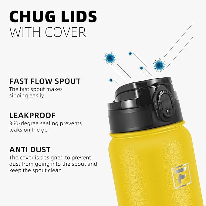 Fanhaw 20 oz Insulated Stainless Steel Water Bottle with Anti-Dust Chug Lid, Leakproof Vacuum Metal Bottle for Kids, Women & Men (Yellow)