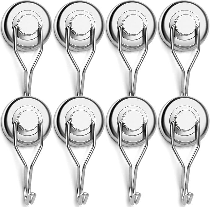 LOVIMAG Hooks, 120lbs+ Magnetic Magnet Hook 2025 Cruise Cabin Ship Essentials Heavy Duty Strong Refrigerator Fridge Hanging for Classroom Beach Vacation Kitchen Grills Home Mug Hanger (8 Pack), Silver