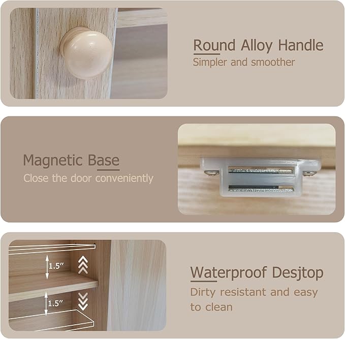 TaoHFE Natural Wooden Color Bathroom Wall Cabinet with 2 Door Adjustable Shelves,Over The Toilet Storage Wall Mounted Medicine Cabinets for Bathroom Laundry Room Kitchen