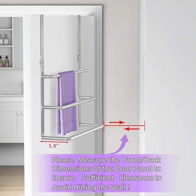 Over The Door Towel Rack, 304 Stainless Steel Towel Rack, 3 Tier Towel Bar for Hanging Towels, 16 Inch Over Door Towel Storage Holder for Bathroom, Brushed Silver