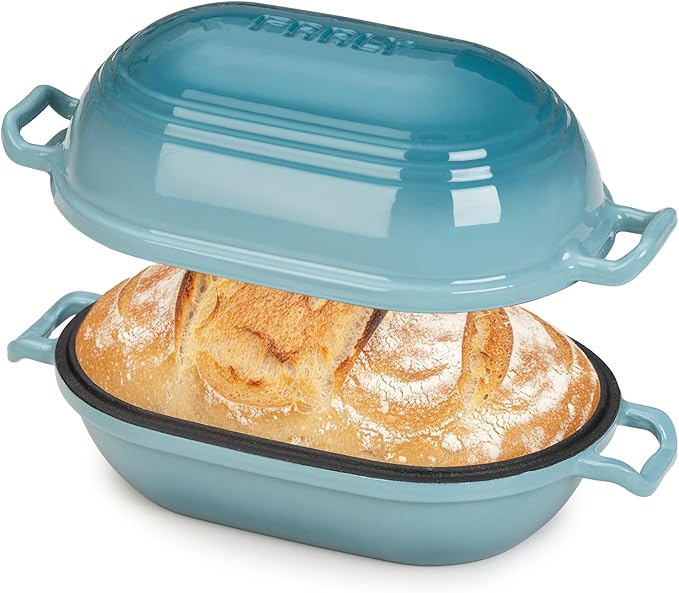 FRRLY Enameled Cast Iron Dutch Oven for Sourdough Bread Baking,9 x 5-4/5 Inch Oval Cast Iron Bread Pan with Lid,Dutch Oven for Homemade Sourdough Baking,2.8QT Meatloaf Pan,Oven Safe