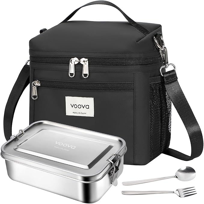 Voova 42 oz Stainless Steel Bento Lunch Box Set with Bag, Beige