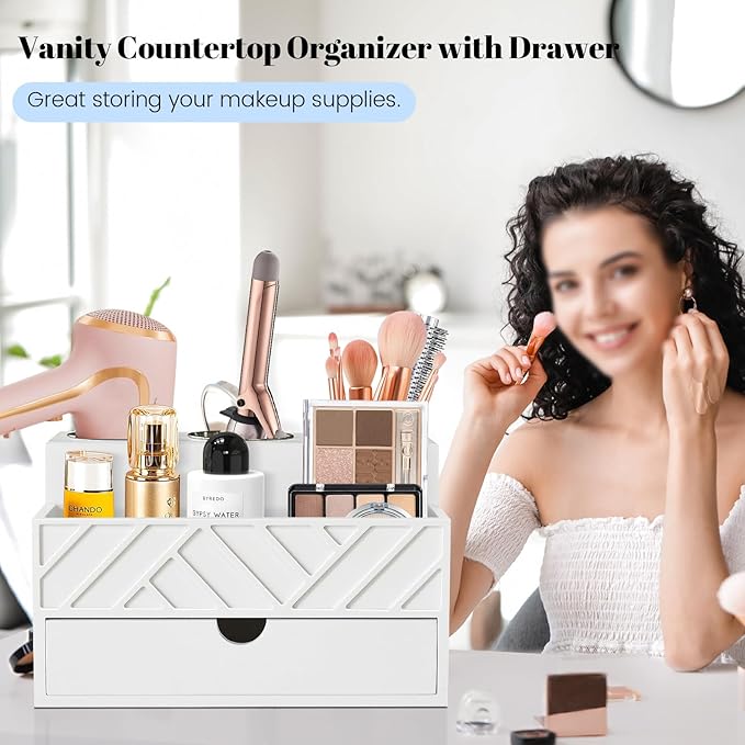 Hair Tool Organizer, Hair Dryer Holder with Drawer, Bathroom Countertop Organizer for Bathroom Accessories, Blow Dryer Organizer for Hair Styling Tools, Vanity Organizer for Bathroom, Vanity, Kitchen