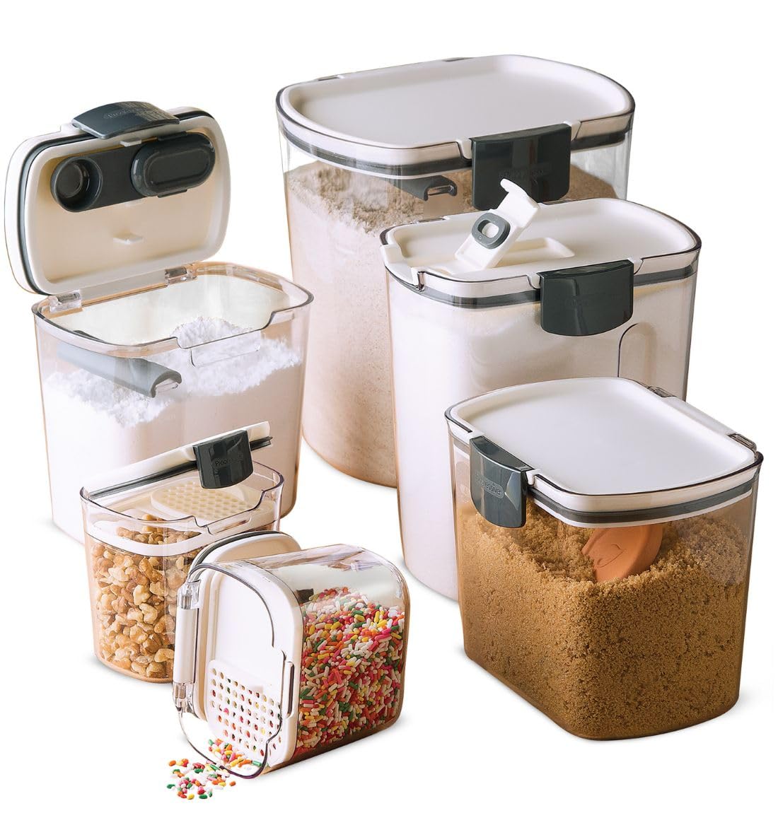 Progressive ProKeeper Baker's Airtight Kitchen Storage Canister Container Set for Flour, Sugar & More, Keeps Ingredients Fresh, with Accessories (Turquoise, 6- Piece)
