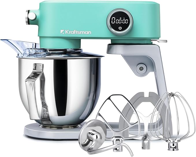 Kraftsman All-Metal Stand Mixer 5.3-Quart - Professional Kitchen Electric Food Mixer with Stainless Steel Mixing Bowl & Attachments for Baking, Dough & Cake, 8-Speed Control & Timer (Orange)