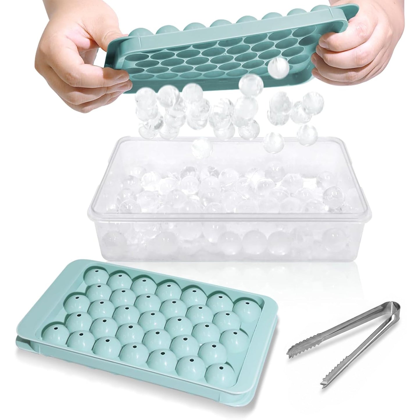 WIBIMEN Ice Cube Tray with Lid and Bin, 0.8" Round Ice Trays for Freezer