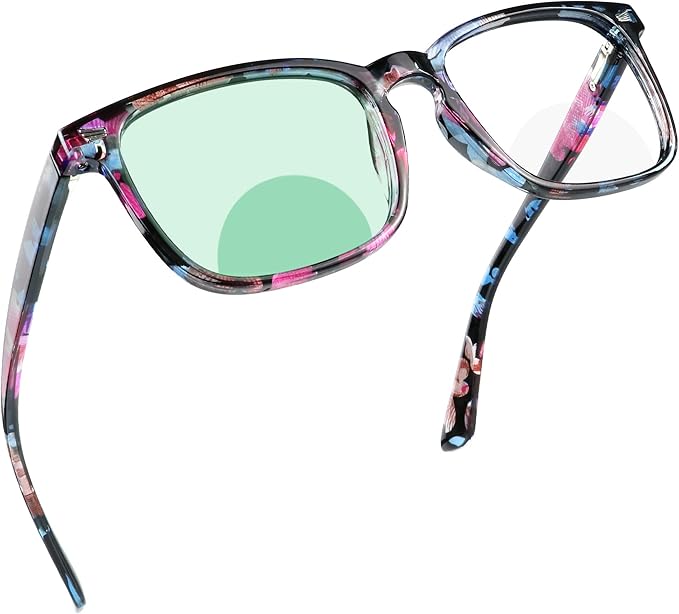 YEIN Bifocal Reading Glasses with Blue Light Blocking Lenses, Bifocal Reader for Women, Vintage Square frame with Spring Hinge (+0.50/+3.00 magnification)