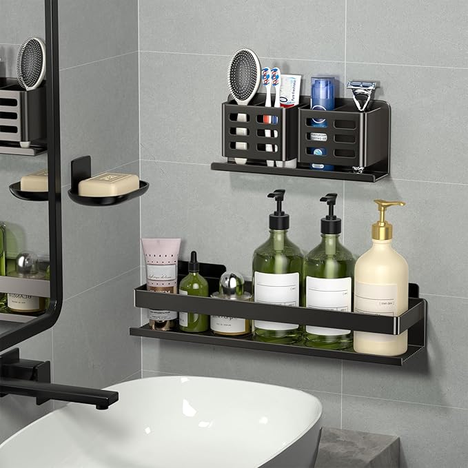 Shower Caddy,Shower Shelf 3 Pack - Bathroom Shower Shelf Rust-Proof Aluminum Adhesive Installation No Drilling Required, Suitable for Bathroom Storage and Home Decoration