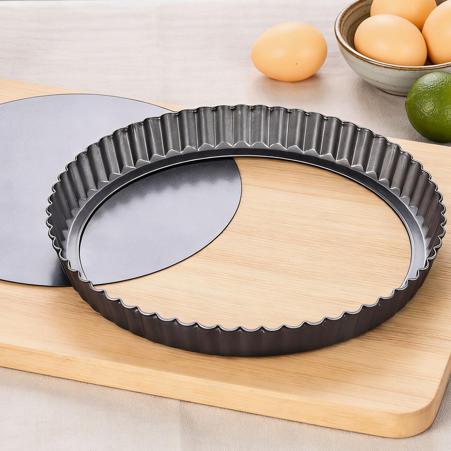 KUAYB 9 Inch Tart Pan with Removable Bottom, Quiche Pan Carbon Steel Heavy Duty Nonstick Pie Pan- Fluted Edges Loose Bottom, Extra Hgh 1.2-Inch Depth for Baking Fruit Tarts, Pies