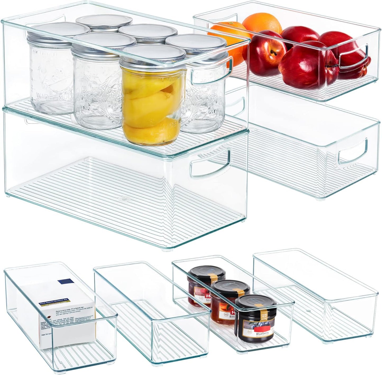 Hudgan 2 Pack Straight Sides Stackable Pantry Organizer Bins for Home Edit - 13.5''L x 7.5''W x 5.5''H