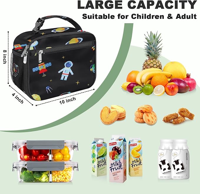 Kids Lunch Box for Boys Girls Lunch Bag Insulated Durable Lunchbox Children Lunch Tote Bag for School Astronaut