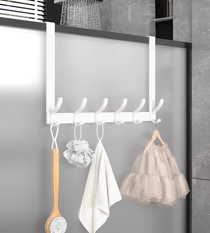 Long Over The Door Hooks Hanger with 15.75" Arms for Easier Access by Shorter, Heavy Duty Door Hanger for Coat, F16U, Fits Standard 1 3/8'' Doors, Towel Racks for Bathroom, White