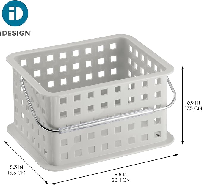 iDesign Shower Caddy Basket with Handle for Bathroom or College Dorm, Light Gray, Made in USA