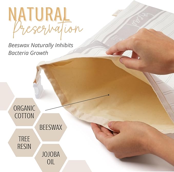 Nectar & Nest Reusable Beeswax Bread Bags for Homemade Bread & Sourdough – XL Eco-Friendly, Natural, Food-Safe Storage Bag to Keep Loaves Fresh Longer – Sustainable, Zero Waste