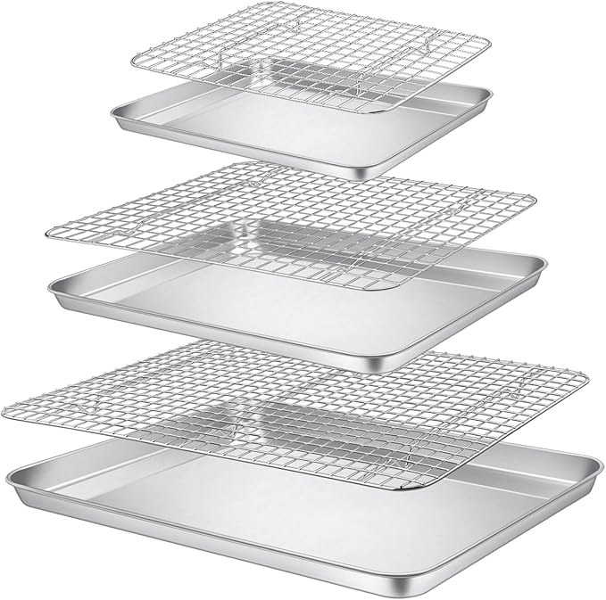 P&P CHEF 16 + 10.4 Inch Cookie Baking Sheet Pan with Wire Rack,4 Pcs