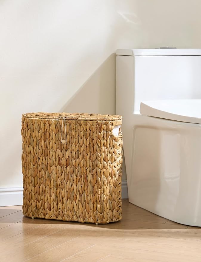 YANGQIHOME Toilet Paper Storage, Water Hyacinth Toilet Paper Storage with Lid, Papers Container for up to 9 Mega Rolls, Bathroom Basket Organizer