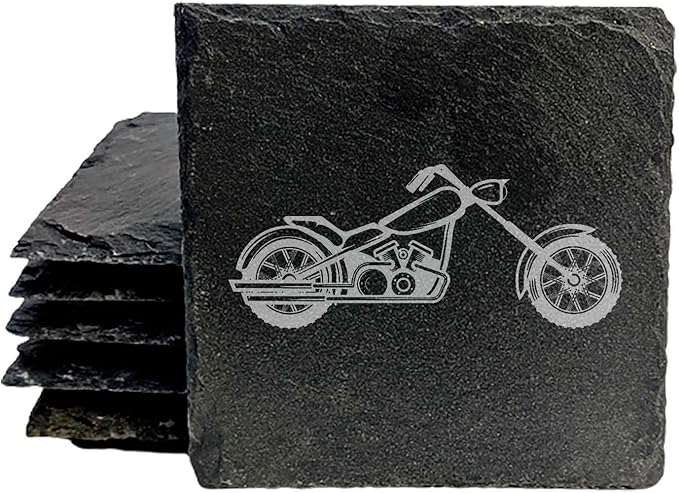 Engraved Motorcycle Journey Slate Coasters Set of 4 – Square – USA Made