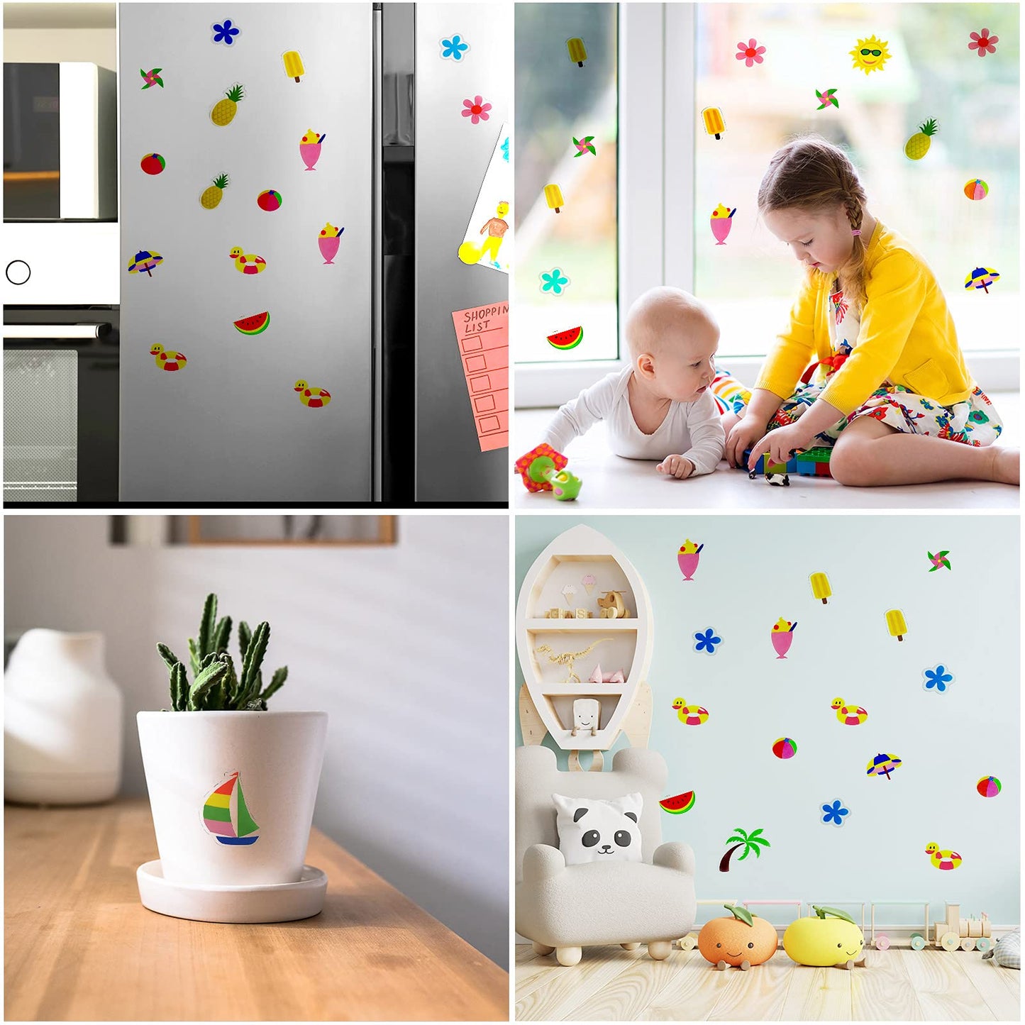 20 PCS Summer Thick Gel Clings Hawaiian Tropic Window Gel Clings Decals Stickers for Kids, Toddlers and Adults Home Airplane Classroom Nursery Beach Party Supplies Decoration Removable and Reusable